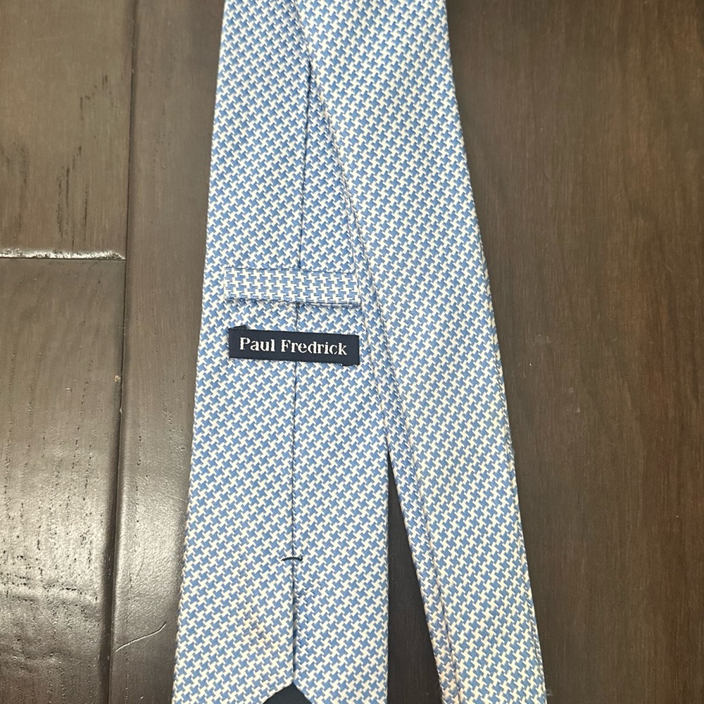 Paul Fredrick Light Blue and White Checkered Tie - Picture 2 of 3